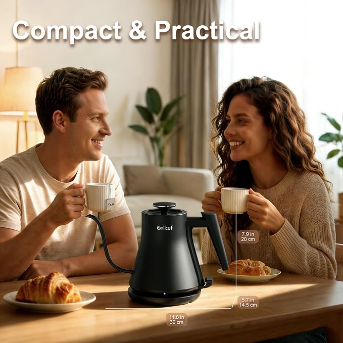 Gooseneck Electric Kettle 0.8L (27oz) - 1000W Rapid Fast Boiling Tea Kettle with Auto Shut Off & Boil-Dry Protection, Stainless Steel Leak-Proof Water Boiler for Pour Over Coffee, Black