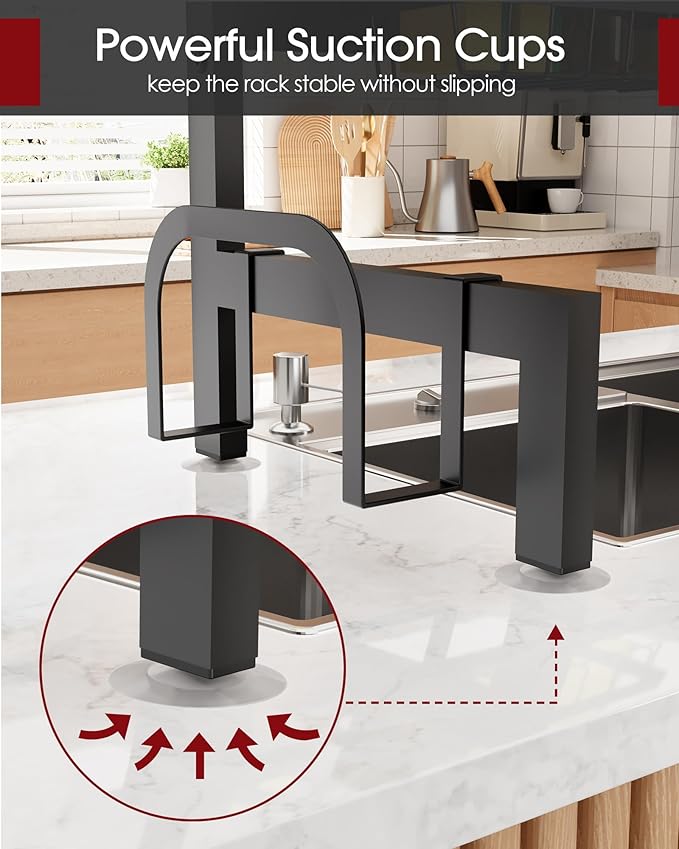 Sakugi Over The Sink Dish Drying Rack, Expandable 2-Tier Stainless Steel Kitchen Storage Organization Accessories for Countertop, Rustproof & Space-Saving, 30"–34.5" L x 12" W x 25" H, Black