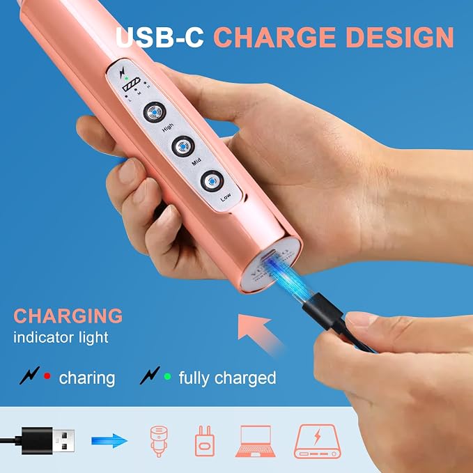 YUSWKO Rose Gold Handheld Milk Frother Wand with Stand for Coffee, Rechargeable Electric Whisk with 3 Heads 3 Speeds Drink Mixer Coffee Frother For Latte, Cappuccino, Hot Chocolate, Egg