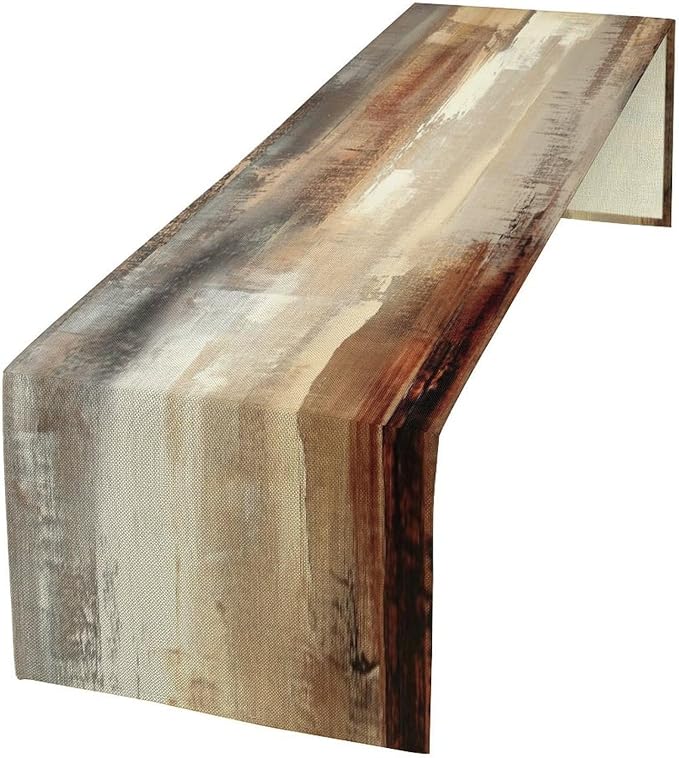 Grey Beige Table Runner Modern Abstract Art Vintage Brown Burlap Table Dinner Runner for Farmhouse Cabin Coffee Kitchen Dining Holiday Party Home Decoration 13x70in