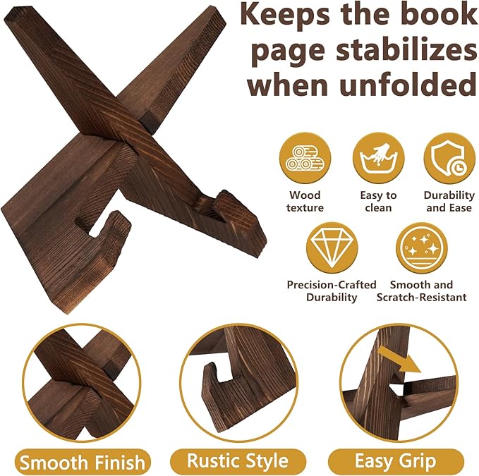 Cookbook Stand for Kitchen Counter, Wooden Rustic Book Stand, Rustic Recipe Book Holder, Cook Book Holder Stand with Natural Wooden
