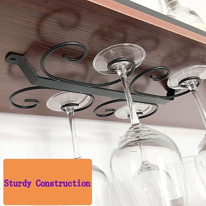 Under Cabinet Wine Glass Rack, Wine Glass Holder, Stemware Rack, Iron Hanging Glass Storage Hanger, Screw mounted, for Kitchen Bar