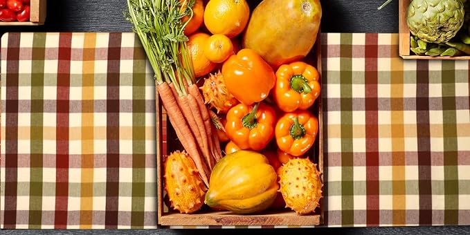 Urban Villa Fall Table Runner Harvest Checks 14''x72” 100% Cotton Over Sized Runner Heavier Quality Ideal Thanks Giving Dining Wedding Dinner Parties Everyday Use