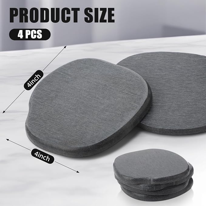 Diatomaceous Earth Coasters Set of 4，Cool Absorbent Quick-Dry Drink Coasters for Desks, Cute Modern Stone Design with Stylish Grey Aesthetic (4, Grey)