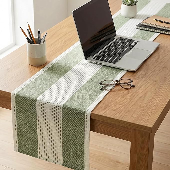 Artoid Mode Sage Green Farmhouse Rustic Table Runner, Seasonal Macrame Fabric Kitchen Dining Holiday Wedding Table Decor for Home Party 13x108 Inch
