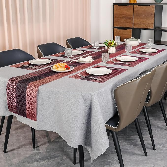 Placemats Set of 8, Vinyl Woven Place Mats Indoor Set of 8 Washable Wipeable PVC Table Mats Heat-Resistant Non Slip Plastic Placemat for Kitchen Dining Outdoor Table (Purple Red, Set of 8)