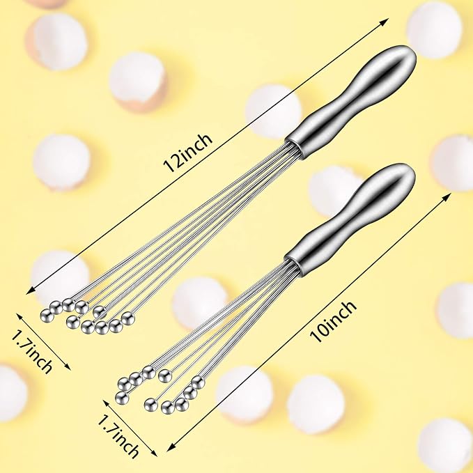 Patelai 2 Pieces Ball Whisk Set 10-Inch and 12-Inch Stainless Steel Ball Whisk Wire Egg Whisks for Cooking, Blending, Whisking, Beating, Stirring(10 Inch, 12 Inch)