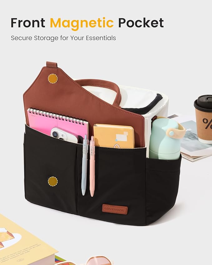 LOVEVOOK Large Insulated Lunch Bag for Women, Wide Opening Leakproof Cooler Tote with Large Cup Holder and Shoulder Strap, Cute Adult Lunch Box for Picnic Hiking Beach