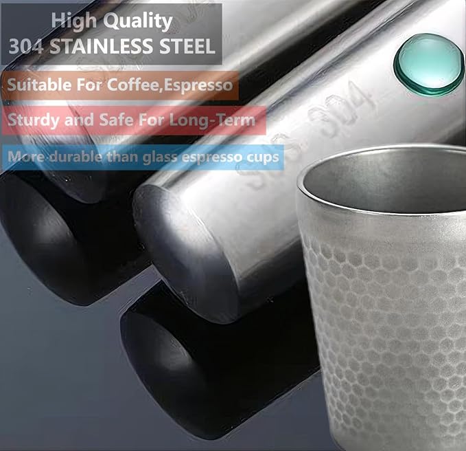 Stainless Steel Espresso Cup-1pcs Set Double Wall Insulated Metal Demitasse Cups 6 oz (175ml) Drinking Coffee Drinking Beverages Diamond Pattern Anti-Slip&Scalding