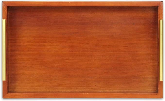 Coran Wooden Rectangle Tray | Gold Metal Handles | 6097BR