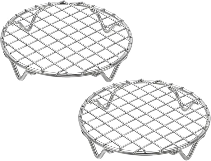 uxcell 2 Pcs Round Cooking Rack 4.9 Inch Dia Stainless Steel Wire Cooling Steamer Rack for Baking Canning Cooking Roasting Cooling Grilling Drying, Silver