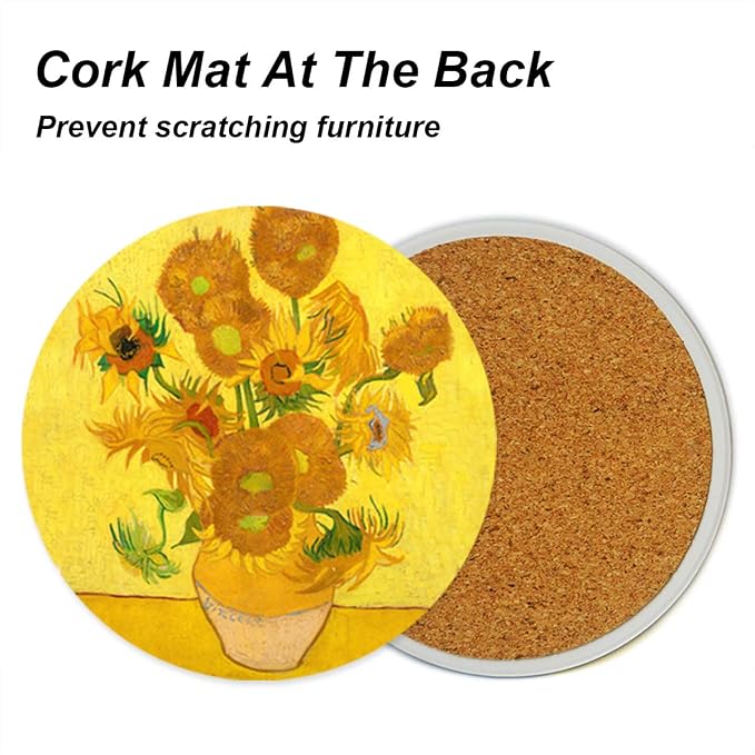 Coasters for Drinks Van Gogh Art Ceramic Coasters - Use 2 Famous Van Gogh Paintings, Unique Housewarming Gifts for New Home Decorative by WOW DING