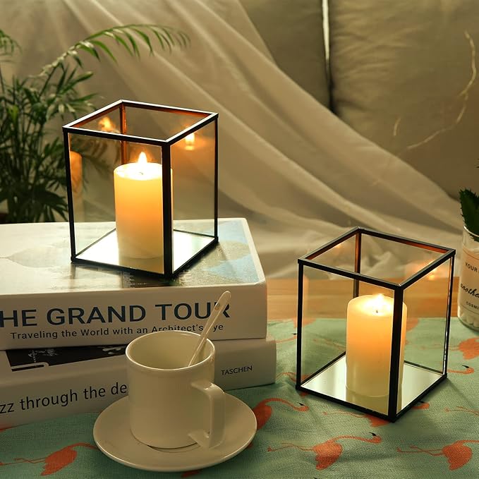 yshengood Hurricane Candle Holder Set of 3 Pcs, Black Candle Holder for Pillar Candle