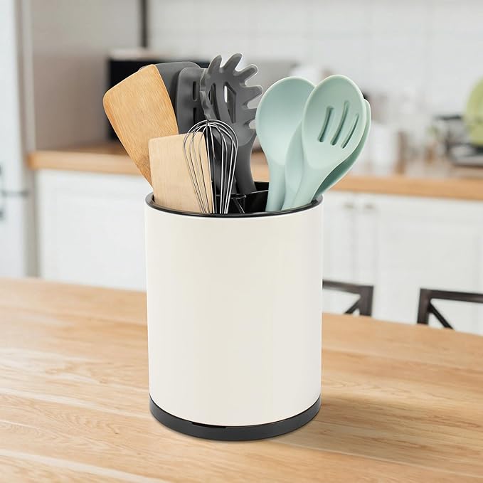 RedCall Stainless Steel Cooking Utensil Holder,360° Rotating Kitchen Utensil Holder,Extra Large Spatula Spoon Holder Counter,Weighted Base Utensil Caddy Storage Organizer for Countertop