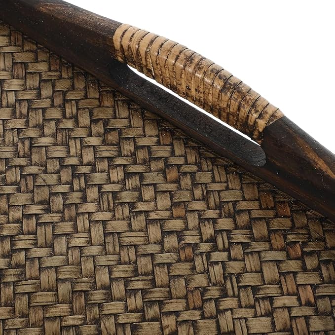 PartyKindom Handmade Wood and Rattan Serving Tray with Elevated Handles, Large Rectangular Decorative Tray for Ottoman, Coffee Table, Spa Salon and Hotel Room
