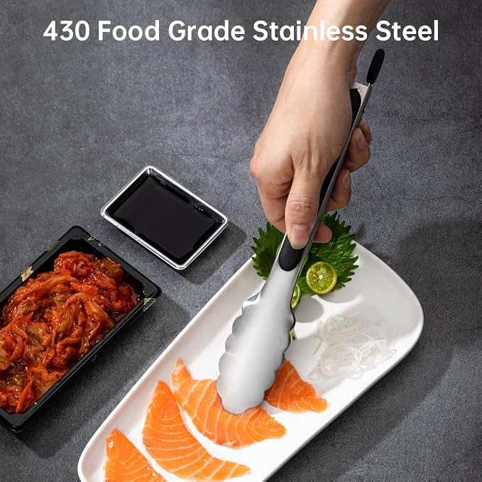 9 & 12 Inch Kitchen Tongs, Stainless Steel Metal Tongs Cooking Tongs, for Cooking Barbecue, BBQ Grilling, Buffet Serving (9"+12") | For Cooking/Serving/Grilling | Heat-Resistant | Dishwasher Safe
