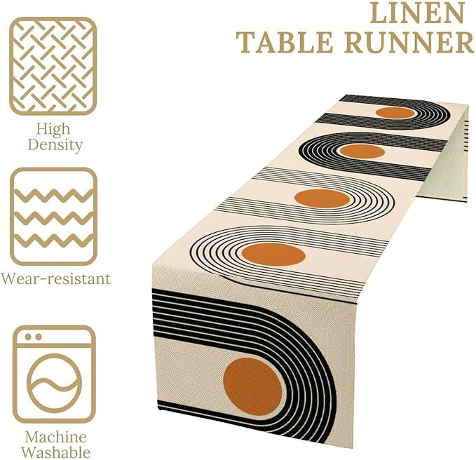Abstract Mid Century Table Runner Sun Rainbow Geometric Arch Minimalisted Modern Aesthetic Summer Seasonal Dinner Runner for Farmhouse Home Kitchen Holiday Party Decor 13x90in