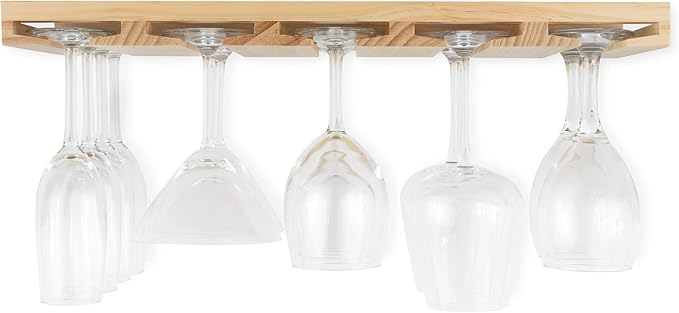 Rustic State Eze Stemware Glass Rack Under Cabinet Easy to Install Hanging Bar Glass Rack 21.6 Inch by 10 Inch Natural Wood