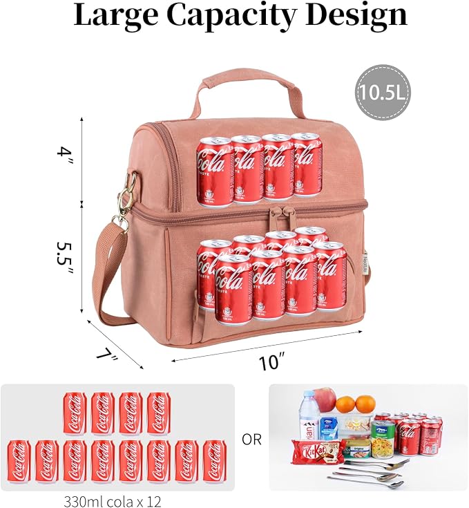 Waxed Canvas Lunch Bag with 2 XL Ice Packs, Canvas Lunch Box, Lunch Cooler for Men Work, 10.5L 2 Compartments Insulated Leakproof Cooler Bags for Camping, Beach and Road Trips
