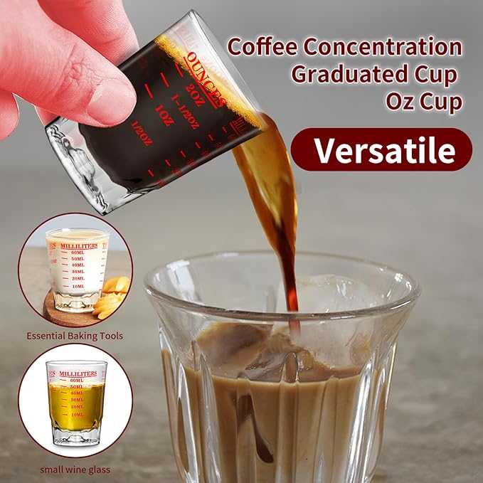 6Pcs 2 OZ 4 Features Shot Glasses Measuring cup Liquid Heavy Glass Wine Glass Espresso Shot -Incremental Measurement Heavy 60ML (6, red)