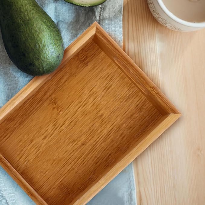 Generic 1 Pack Bamboo Serving Tray, 6x8x1.5'' Small Rectangular Ottoman Tray with Handle, Portable Food Serving Platter, Coffee Table Decoration