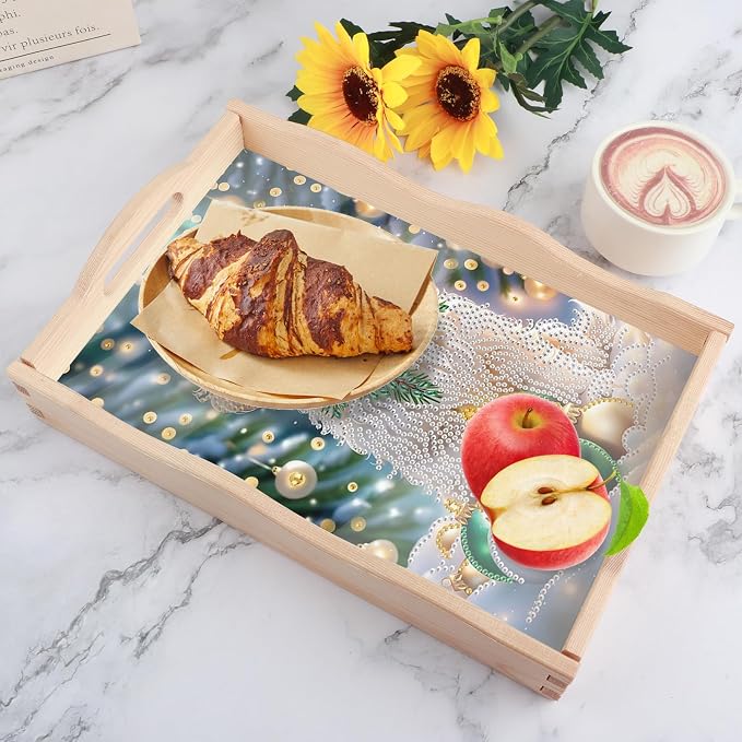DIY Diamond Serving Tray Rectangular Breakfast Tray with Handle Handmade Diamond Art Painting Wooden Tray for Dinner Plate Coffee Room Living Home Organizer-Puppy