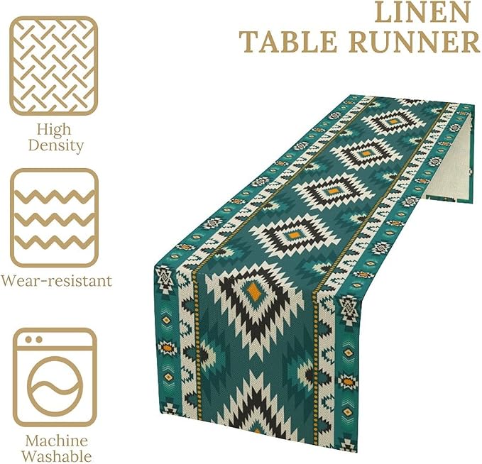 Ethnic Southwestern Table Runner,Native American Tribes Boho Geometric Pattern Aztec Table Cloth Kitchen Restaurant Cafe Decor 13x60 Inch
