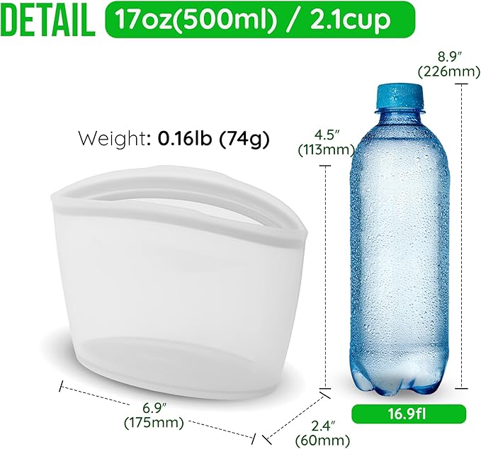 Reusable Silicone Food Storage Bag, 6 Cups, Large Container, Made in Korea BPA-Free Platinum Silicone, Triple-Airtight Freezer Bag, Microwave Safe, Sous Vide, Meal Prep, 51oz, White | Reusable