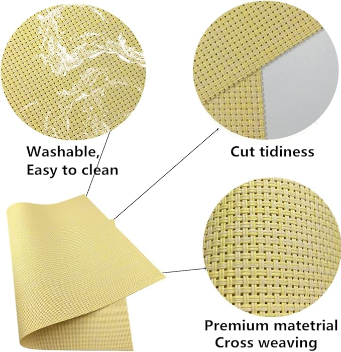 WAZAIGUR Placemats,Easy to Clean Crisscross Woven Vinyl Place Mats Durable Non-Slip Heat Resistant Table Mats,Placemats for Kitchen Table Set of 6,Yellow