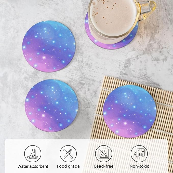 Blue Purple Galaxy Coasters Set of 4 Absorbent Ceramic Coasters for Drinks Modern Cup Coaster with Cork Backing Cute Stone Coaster Housewarming Gifts 4.1 Inches