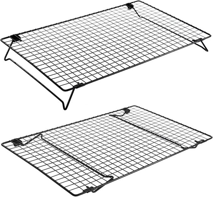 Cooling Racks for Cooking and Baking, 2 Pcs Stackable Cooling Rack for Baking, 16.93 x 11.06 Inch Carbon Steel Wire Rack with Folding Legs, Cookie Cooling Racks Baking Cooking Cooling Roasting