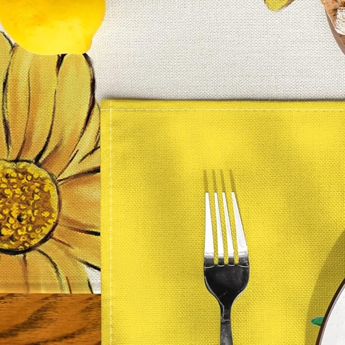 Bloss Yellow Hello Sunshine Sunflower Summer Placemats Set of 4, 12 x 18 Inch Spring Seasonal Holiday Decoration Rustic Vintage Washable Table Mats, Placemats for Dining Table