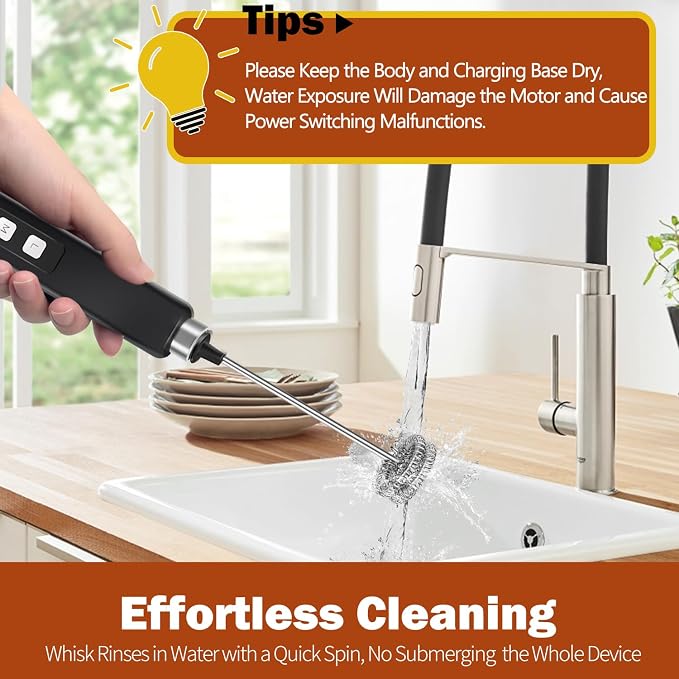 Rechargeable Milk Frother Handheld with 3 Detachable Stainless Whisks, 3 Speed Adjustable Drink Mixer, Mini Frother Wand for Coffee, Matcha, Protein Shakes, with Charging Base and Whisk Storage