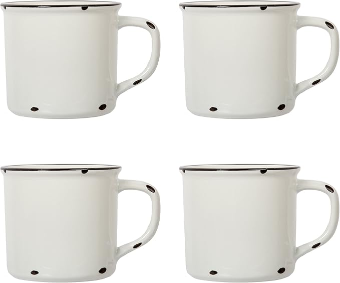 Luciano Housewares Beautiful Distressed Coffee, 15.2 oz, Set of 4 Enamel Mug Set, White (65920-WHDF-4)