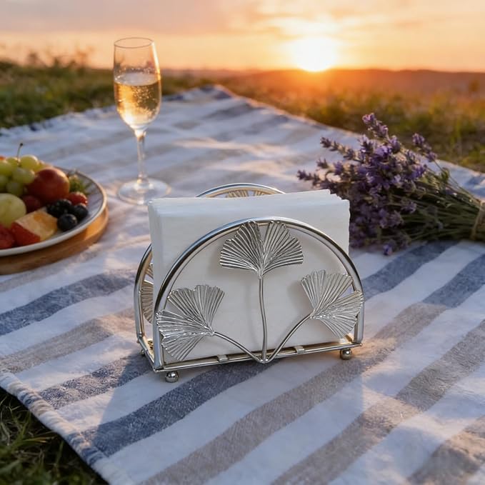 Elegant Gingko Leaf Napkin Holder for Table, Iron Cocktail Napkin Dispenser for Cocktail Picnic Bar Modern Kitchen and Dining Decor, Kitchen, Coffee Bar