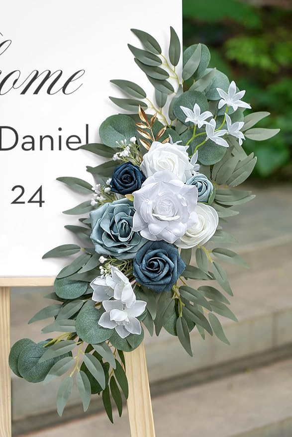 Olalaka Dusty Blue Flower for Wedding Welcome Signs Decorations, Artificial Wedding Arch Flowers for Wedding Ceremony (Set of 2)