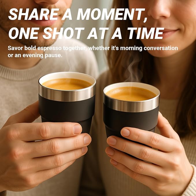 4 oz Small Espresso Cup, Ceramic-Lined 18/8 Stainless Steel, Double-Wall Vacuum Insulated, Stackable, Dishwasher Safe, Fits Most Espresso Machines, for Espresso Shots (Blue, 2 Pack)