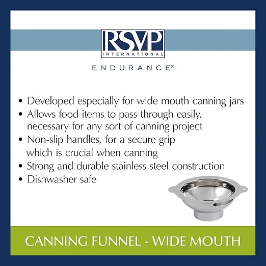 RSVP International Endurance Canning Collection Non-Reactive 18/8 Stainless Steel, Dishwasher Safe, Funnel, Wide Mouth, 2-3/4"