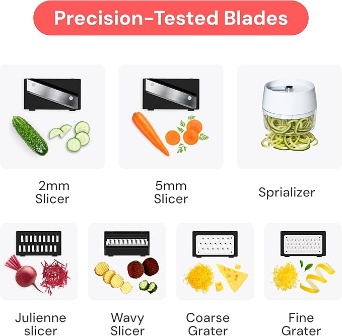 Fullstar Mandoline Slicer for Kitchen, Fruit Cutter, Cheese Grater, Cucumber Slicer, Julienne Peeler, Food Cutter & Kitchen Gadgets & Gifts with Safety Glove (9 in 1, White)