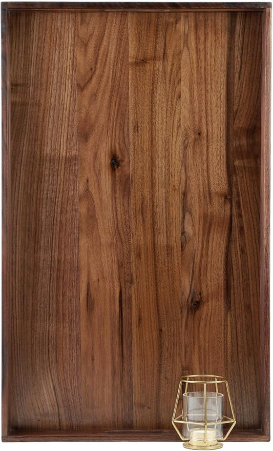 26 x 16 Inches Extra Large Rectangle Black Walnut Wood Ottoman Tray with Handles, Serve Tea, Coffee or Breakfast in Bed, Classic Wooden Decorative Serving Tray