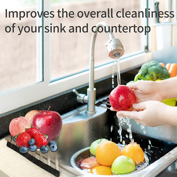 Ahyuan Corner Sink Dish Drainer over the Sink Dish Drying Rack Corner Dish Rack SUS304 Cubic Stainless Still Kitchen Sponge Holder Corner Sink Sponge Caddy Dish Rack (Black)