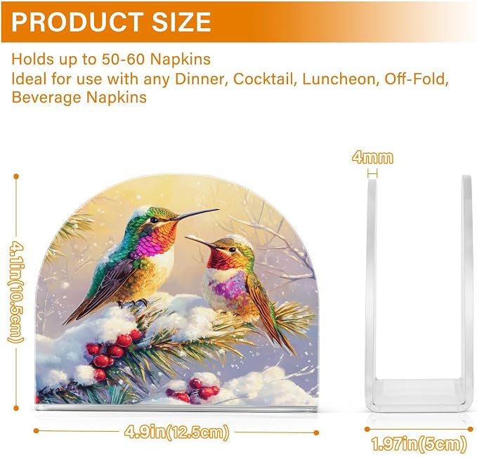 Napkin Holder Acrylic Napkin Holder for Table Kitchen Party Restaurant U Shaped Upright Napkin Dispenser Organizer Winter Hummingbirds and Pine Tree