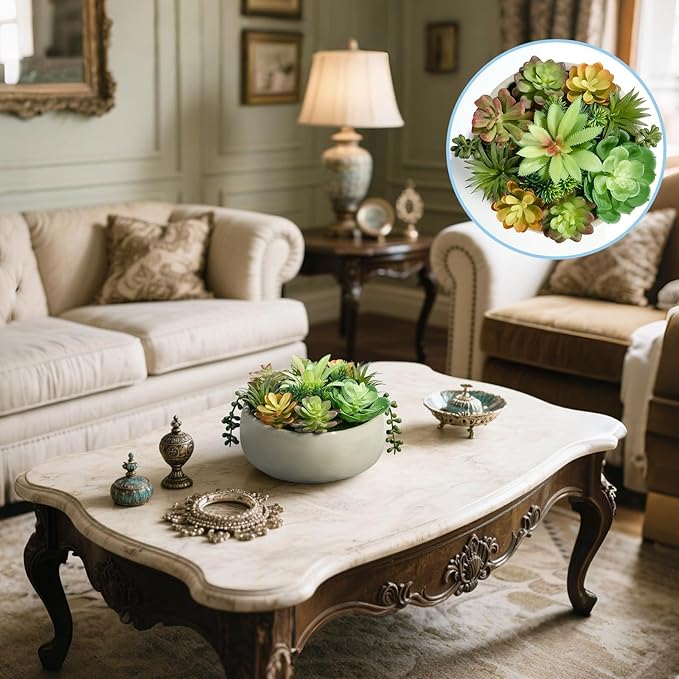 8inch Artificial Succulent Plants in Pots,Large Fake Succulents with Creamy White Ceramic Pot for Home Office Desk Bathroom Coffee Table Decor
