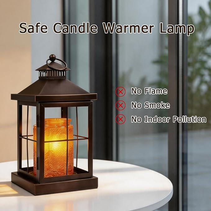 Candle Warmer Lamp with Timer,Compatible with 3 Wick Candles Jars,Vintage Candle Warmer Lantern Lamp,Dimmable Farmhouse Candle Lamp Warmer,Fully Enclosed and Hanging Up Designed-Coffee