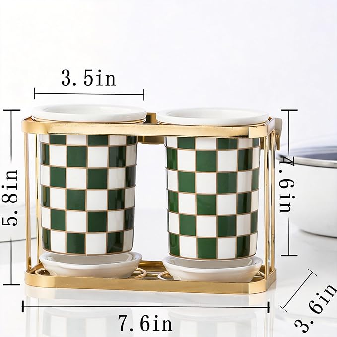 Multi-functional Ceramic Checkered Utensil Crocks,Kitchen Utensil Storage, Bathroom Checkered Bathroom Toothbrush Holder, Flatware Organizer & Home Accessory