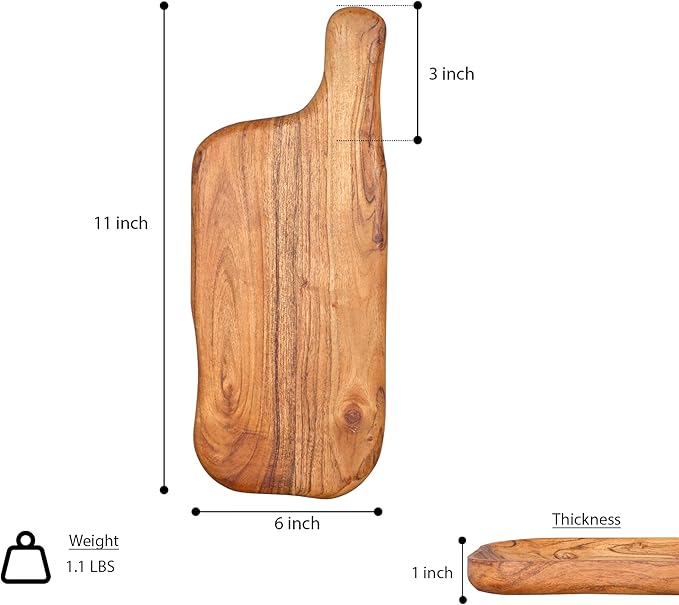 GoCraft Acacia Wood Serving Platter – 11 x 6 Inch – with Handle | Wooden Charcuterie Board for Cheese, Appetizers & Snacks | Natural Finish Bread Tray | Farmhouse Kitchen Décor | Food Display Tray