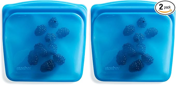 Stasher Premium Silicone Reusable Food Storage Sandwich Bag, Blueberry, Microwave, Sous Vide, Dishwasher, Oven and Freezer Safe, BPA Free, Leak-free, Eco-friendly, 28 Oz (Pack of 2)