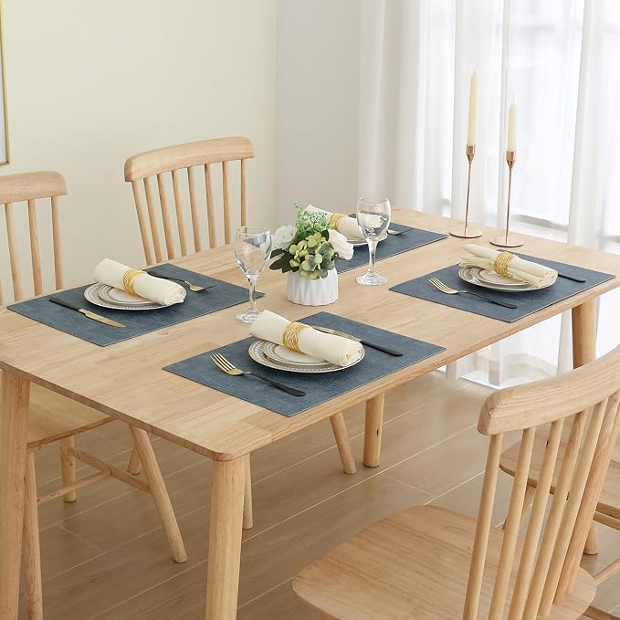 Homaxy Faux Leather Heat Resistant Placemats for Dining Table Set of 8, Waterproof Wipeable Washable PU Table Mats, Easy to Clean Anti-Slip Place Mats, 11.8" x 17", Blue