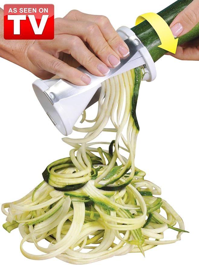 Veggetti Veggie Slicer, Dual Stainless Steel Blade Vegetable Cutter for Thick or Thin Noodle, Works with Zucchini, Squash, Cucumbers, Carrots, and more, 2.76"L x 2.76"W x 6.32"H, White