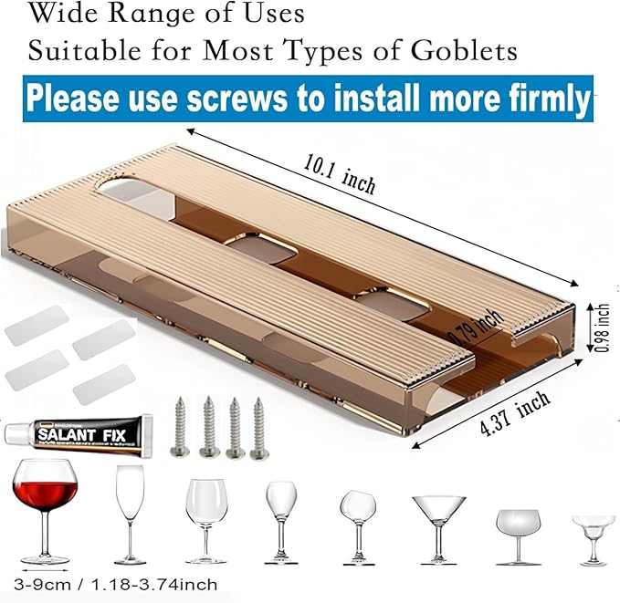 Wine Glass Holder Under Shelf Cabinet Wine Glass Rack Plastic Stemware Rack Glassware Drying Storage Hanger for Kitchen,Bar and Restaurant (2Pack-Brown)